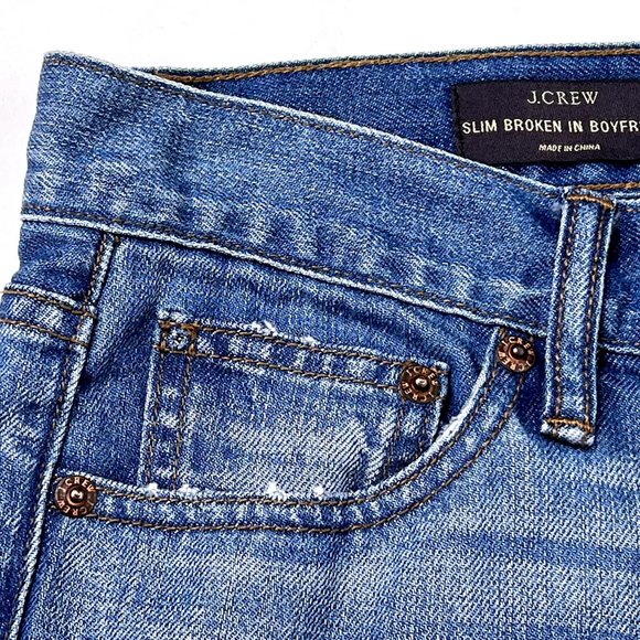 J Crew Slim Mid Rise Broken In Boyfriend Jeans Light Blue Distressed Jeans Sz 26 - Picture 9 of 12